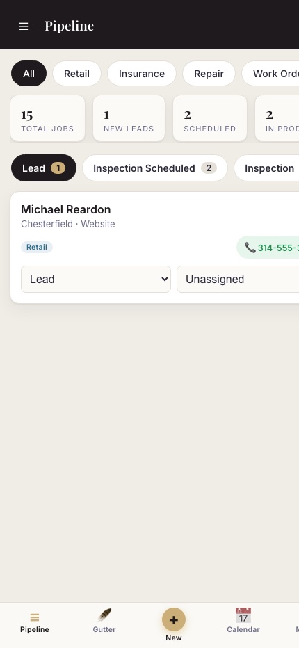 Keys Roofing CRM on mobile